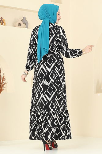 moda selvim Dress 821OZN1046 Stone & Black - Thumbnail