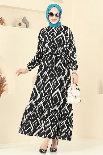 moda selvim الفستان بيج واسود 821OZN1046 - Thumbnail