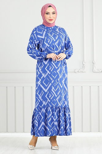 moda selvim Dress 821OZR1047-M Indigo - Thumbnail