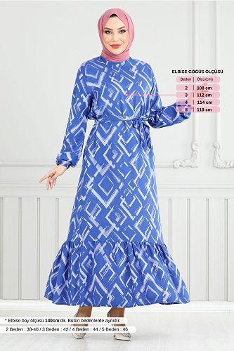 moda selvim Dress 821OZR1047-M Indigo - Thumbnail
