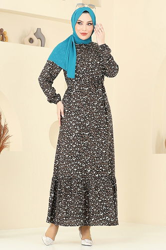 moda selvim الفستان بني 822OZN1046 - Thumbnail