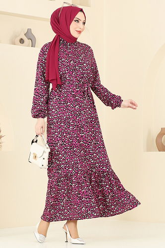 moda selvim Dress 822OZN1046 Fuchsia - Thumbnail