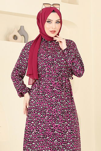 moda selvim الفستان فوشي 822OZN1046 - Thumbnail