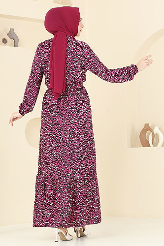 moda selvim الفستان فوشي 822OZN1046 - Thumbnail