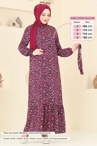 moda selvim الفستان فوشي 822OZN1046 - Thumbnail