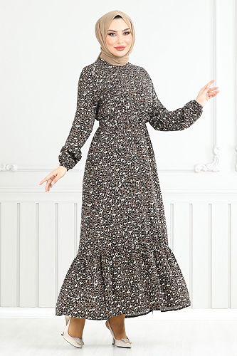 moda selvim Dress 822OZR1047-M Brown - Thumbnail