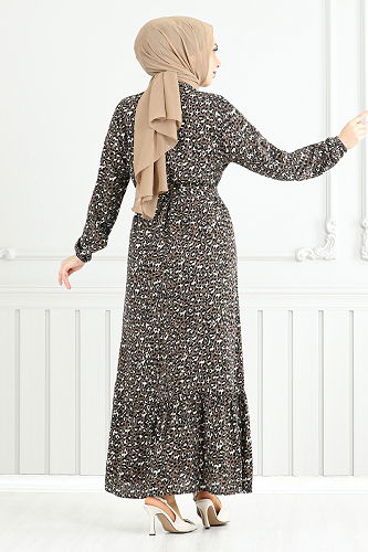 moda selvim الفستان بني 822OZR1047-M - Thumbnail