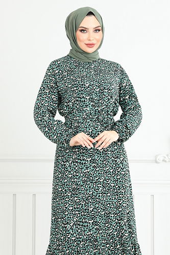 moda selvim الفستان أخضر باهت 822OZR1047-M - Thumbnail