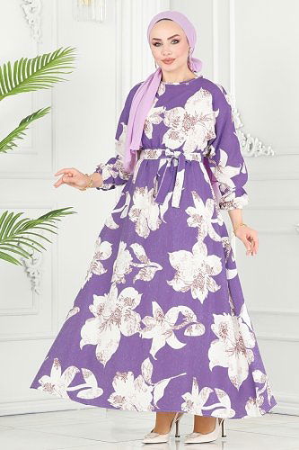 moda selvim Dress 8233BRZ597 Lilac - Thumbnail