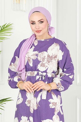 moda selvim Dress 8233BRZ597 Lilac - Thumbnail