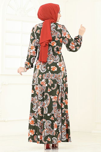 moda selvim الفستان اخضر عفني 823OZN1046 - Thumbnail