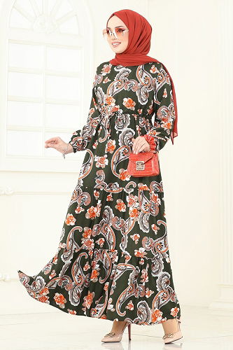 moda selvim الفستان اخضر عفني 823OZN1046 - Thumbnail