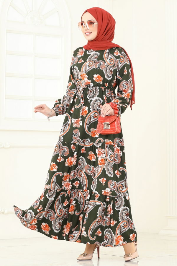 Modaselvim خصم صافٍ20%+20% في سلة التسوق الفستان اخضر عفني 823OZN1046