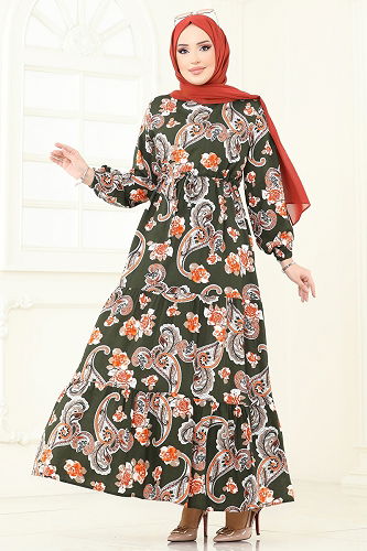 moda selvim الفستان اخضر عفني 823OZN1046 - Thumbnail