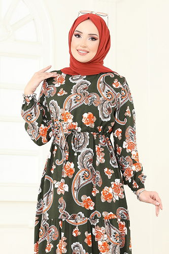 moda selvim الفستان اخضر عفني 823OZN1046 - Thumbnail