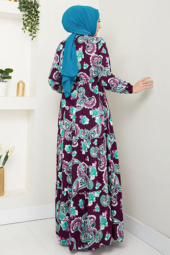 moda selvim Dress 823OZR1047-M Damson - Thumbnail