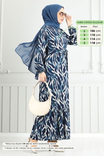 moda selvim Dress 825OZN1046 Petroleum - Thumbnail