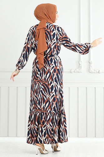 moda selvim الفستان عسلي 825OZN1046 - Thumbnail