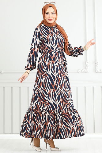 moda selvim الفستان عسلي 825OZN1046 - Thumbnail