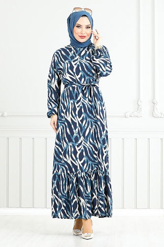 moda selvim Dress 825OZR1047-M Petroleum - Thumbnail