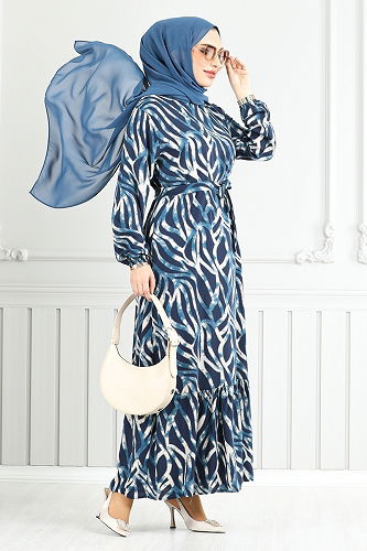 moda selvim Dress 825OZR1047-M Petroleum - Thumbnail