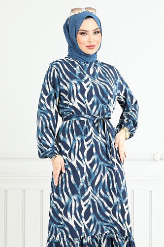 moda selvim Dress 825OZR1047-M Petroleum - Thumbnail