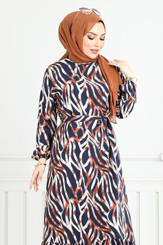 moda selvim الفستان عسلي 825OZR1047-M - Thumbnail