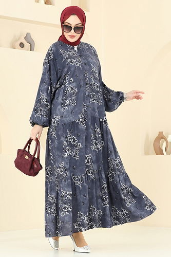 moda selvim الفستان رمادي غامق 826OZN1046 - Thumbnail