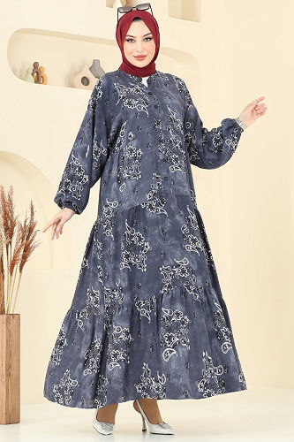 moda selvim الفستان رمادي غامق 826OZN1046 - Thumbnail