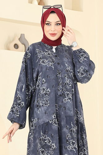 moda selvim الفستان رمادي غامق 826OZN1046 - Thumbnail