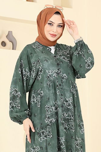 moda selvim Dress 826OZN1046 Emerald - Thumbnail