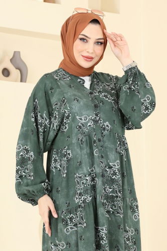 moda selvim الفستان زيتي 826OZN1046 - Thumbnail