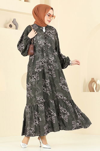 moda selvim الفستان اخضر عفني 826OZN1046 - Thumbnail