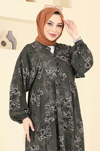 moda selvim الفستان اخضر عفني 826OZN1046 - Thumbnail