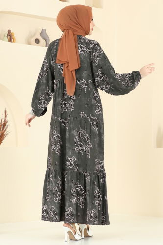 moda selvim الفستان اخضر عفني 826OZN1046 - Thumbnail