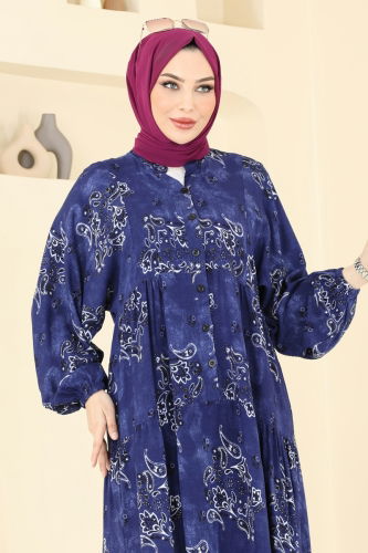 moda selvim Dress 826OZN1046 Navy Blue - Thumbnail