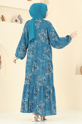moda selvim Dress 826OZN1046 Petroleum - Thumbnail