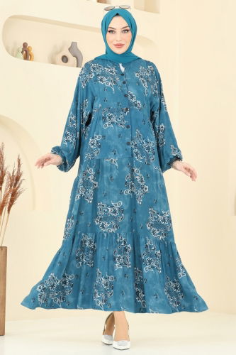 moda selvim Dress 826OZN1046 Petroleum - Thumbnail
