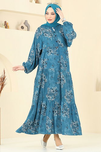 moda selvim Dress 826OZN1046 Petroleum - Thumbnail