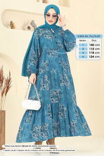 moda selvim Dress 826OZN1046 Petroleum - Thumbnail