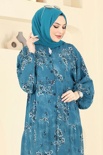 moda selvim الفستان بترولي 826OZN1046 - Thumbnail