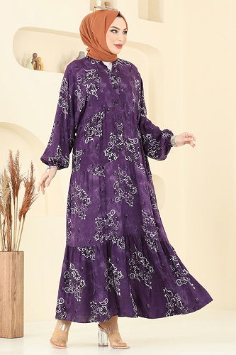 moda selvim Dress 826OZN1046 Purple - Thumbnail
