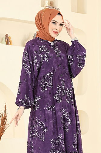 moda selvim Dress 826OZN1046 Purple - Thumbnail