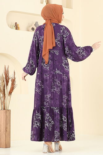 moda selvim الفستان أرجواني 826OZN1046 - Thumbnail