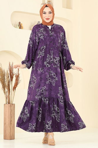 moda selvim الفستان أرجواني 826OZN1046 - Thumbnail