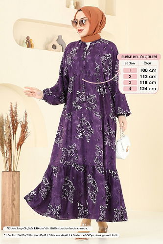 moda selvim الفستان أرجواني 826OZN1046 - Thumbnail