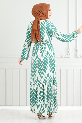 moda selvim الفستان أخضر باهت 827OZR1047-M - Thumbnail