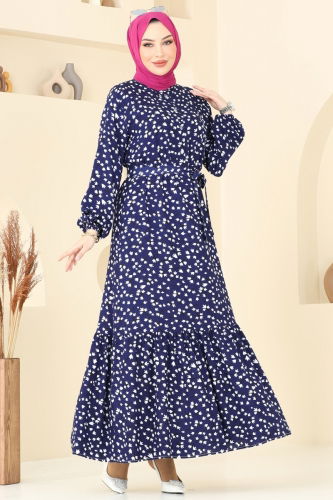 moda selvim Dress 828OZN1046 Navy Blue - Thumbnail
