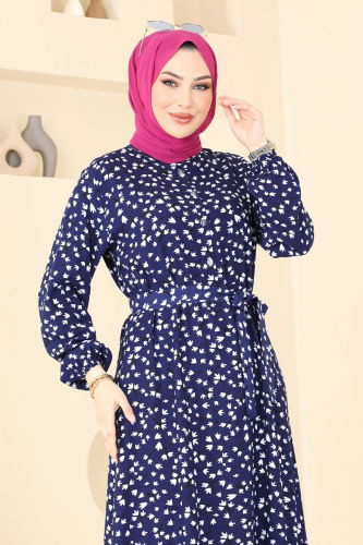 moda selvim Dress 828OZN1046 Navy Blue - Thumbnail