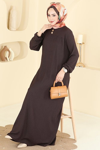 moda selvim Dress 830PM271 Bitter Brown - Thumbnail
